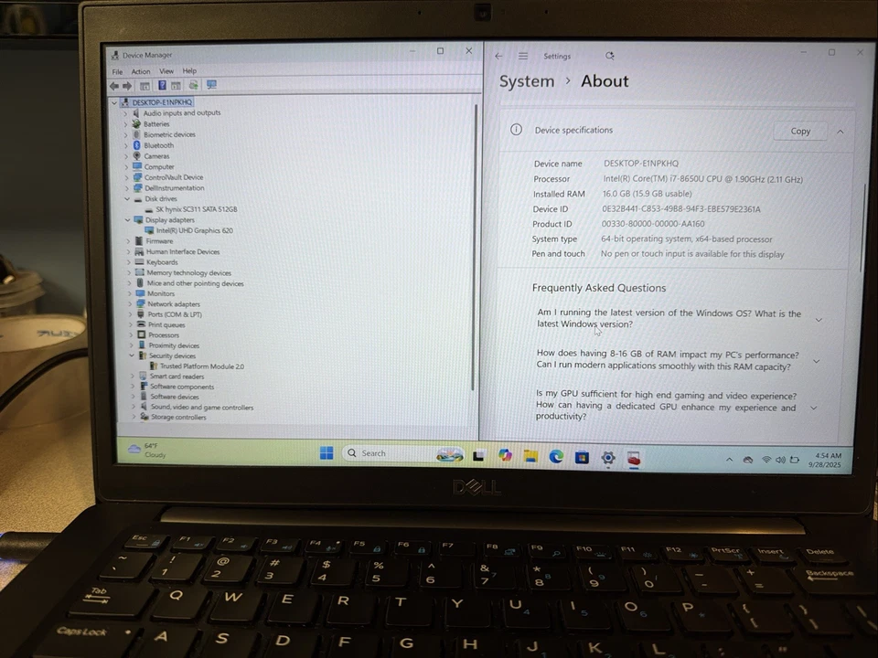 Ultrabook Dell Latitude E7490 i7-8650U 1,9 GHz 16 GB 512 GB SSD Win 11 Foto 2 de 4