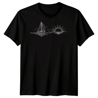 Segelboot Sonnenuntergang Segeln Reisen Herren T-Shirt Ocean Line Art