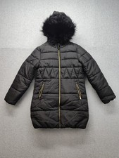 Rothschild Girls Puffer Jacket XL Black Faux Fur Trim Hood Zipper Outdoor Warmer