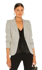 NEW Smythe Revolve Patch Pocket Duchess Blazer Jacket Cream Black Plaid Wool 8