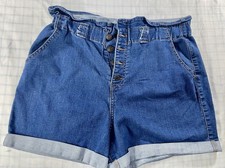 WAX Jean Los Angeles Women's Plus 1XL Paperbag Waist Denim Shorts Button Fly