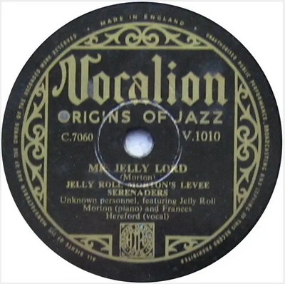 SCHELLACK Jelly Roll Mortons Levee Serenaders Midnight Mama / Mr Jelly Lord