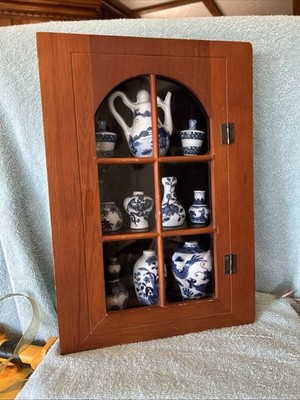 Shadow Box With Blue & White Glassware