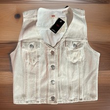 Levi's Bella Denim Jean Vest Corset White Medium NWT Cropped Slim Cow Girl