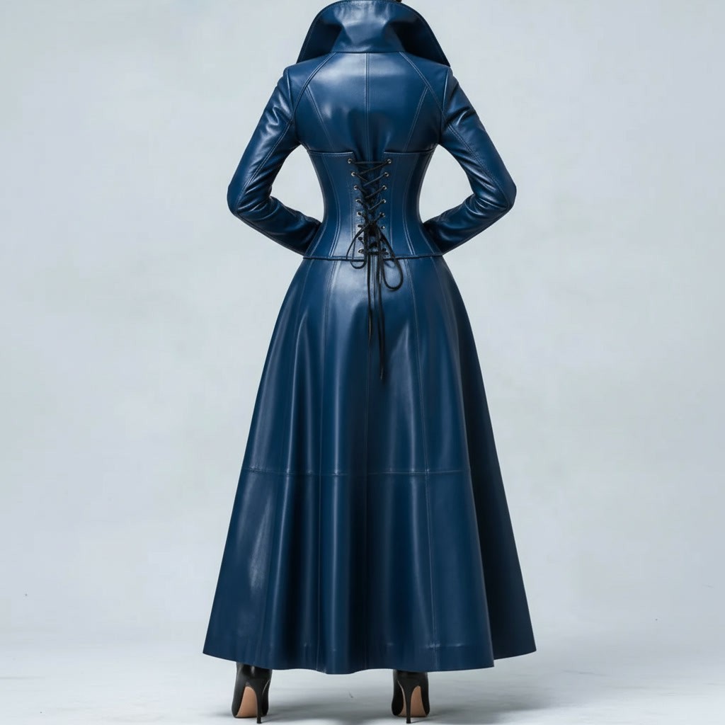 Women Handmade Genuine Leather Trench Coat Long Slim Fit Custom Coat - second product detail image