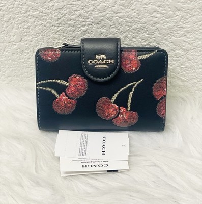 NWT Coach Medium Corner Zip Wallet With Cherry Print CDF10 In