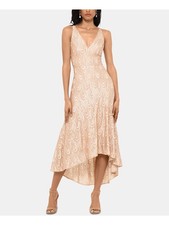 BETSY & ADAM Womens Beige Sleeveless V Neck Tea-Length Party Hi-Lo Dress 2