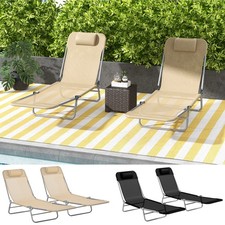 Outdoor Foldable Sun Loungers Set of 2 with 5 Level Adjustable Backrest
