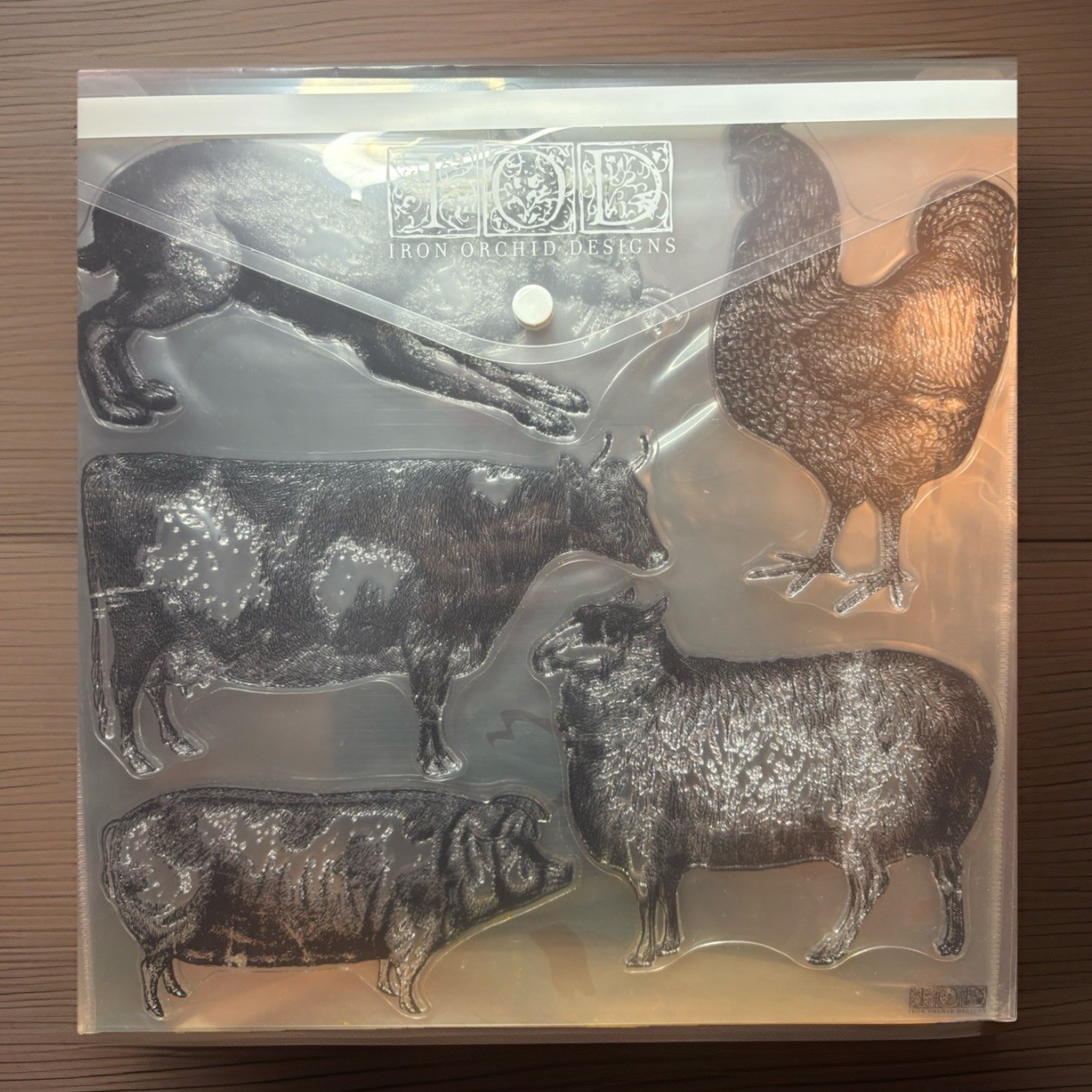 Iron Orchid Designs IOD 2020 RETIRED “Farm Animals” Stamp w/Masks & IODEnvelope