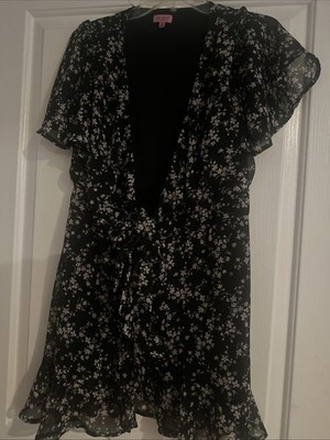 Francesca s Women White and Blue Floral Ruffle Dress Size M NWT