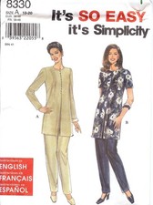 SIMPLICITY 8330 MISSES FRONT SLIT TUNIC TOP PANTS PATTERN SIZE 10 - 20