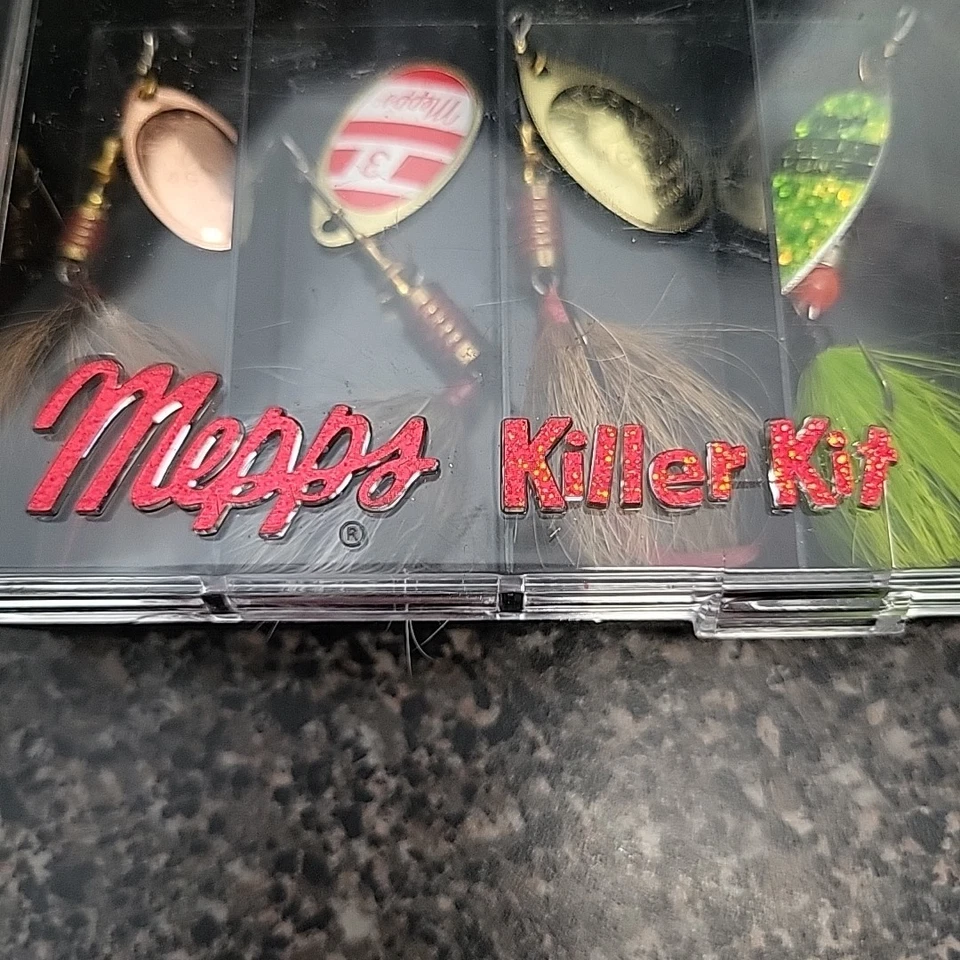 ¡Nuevo! VINTAGE Mepps Killer Kit Spinners Ganchos Señuelos 6 piezas Pesca en Caja Original Foto 2 de 4