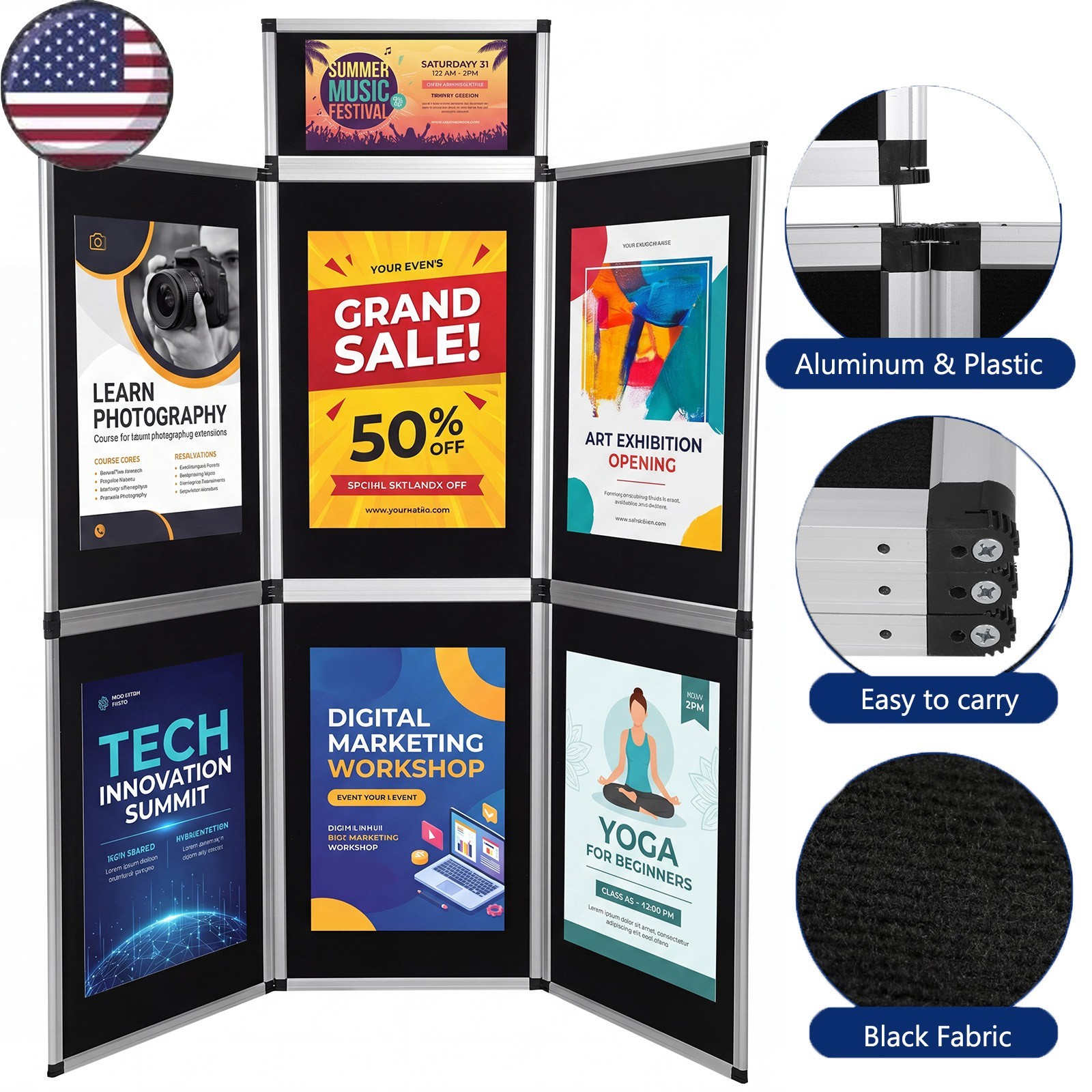 6+1 Panel Trade Show Presentation Board 82.6in H X 70.8in W Folding Poster Board