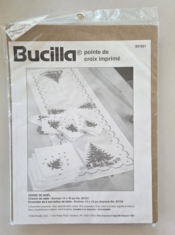 Bucilla Christmas Tree Stamped Cross Stitch Table Runner 8 Placemats - Image 2 of 3