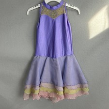 Lyrical Dance Costume Child Medium Purple Mesh Rhinestone Stage Performance