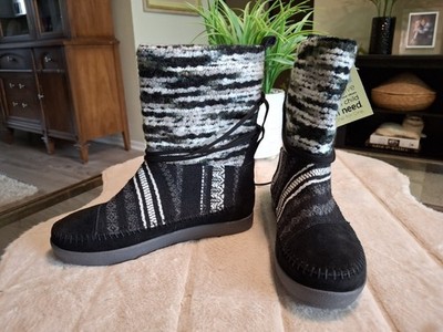 TOMS Women's Nepal Black Suede/Textile Mix Winter Boots - Size 5.5 NWT