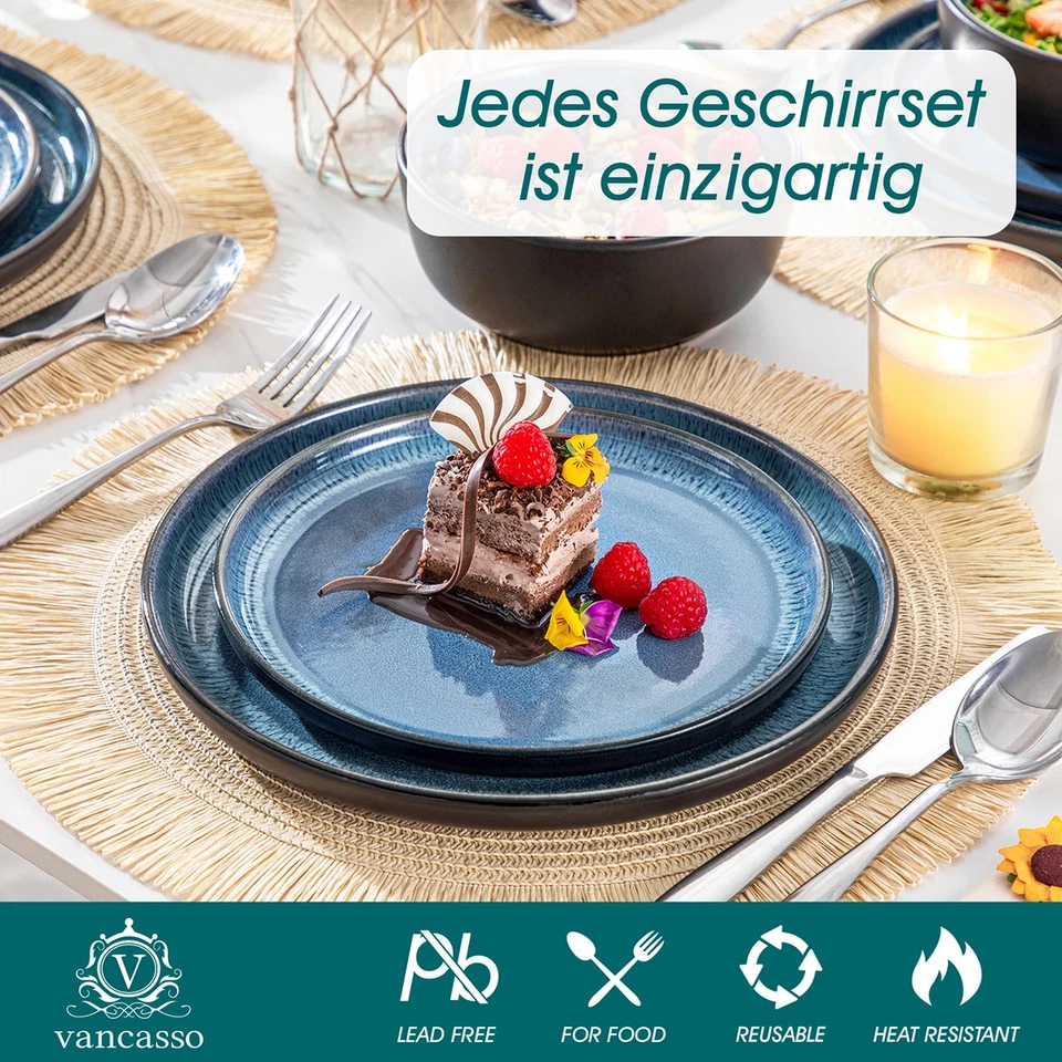 vancasso Geschirrset 36-teiliges Kaffeeservice Kombiservice 6 Personen Blau - Bild 3 von 4