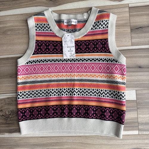 Willow & Wind Womens Sleeveless Knit Sweater Vest Size L Fair Isle Preppy NWT
