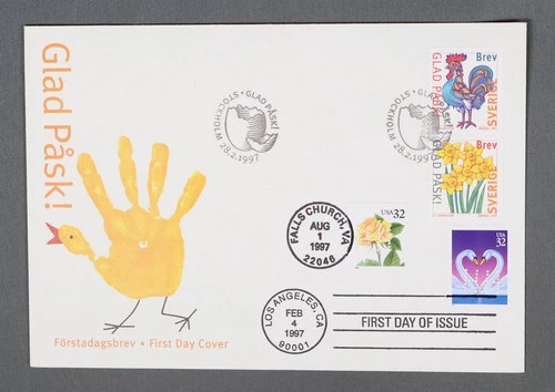 MayfairStamps Sweden FDC 1997 Nakano Perfin Easter US Mixed Frank First Day Cove