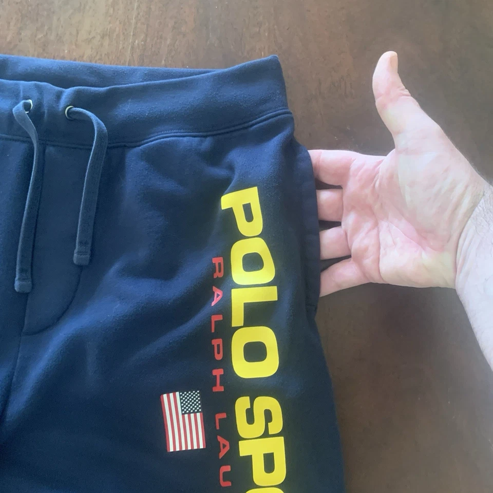 Pantalones Cortos Polo Sport Ralph Lauren Polar Para Hombre Pequeños Azul Marino Logotipo Deletreado Bandera de EE. UU. Foto 3 de 4