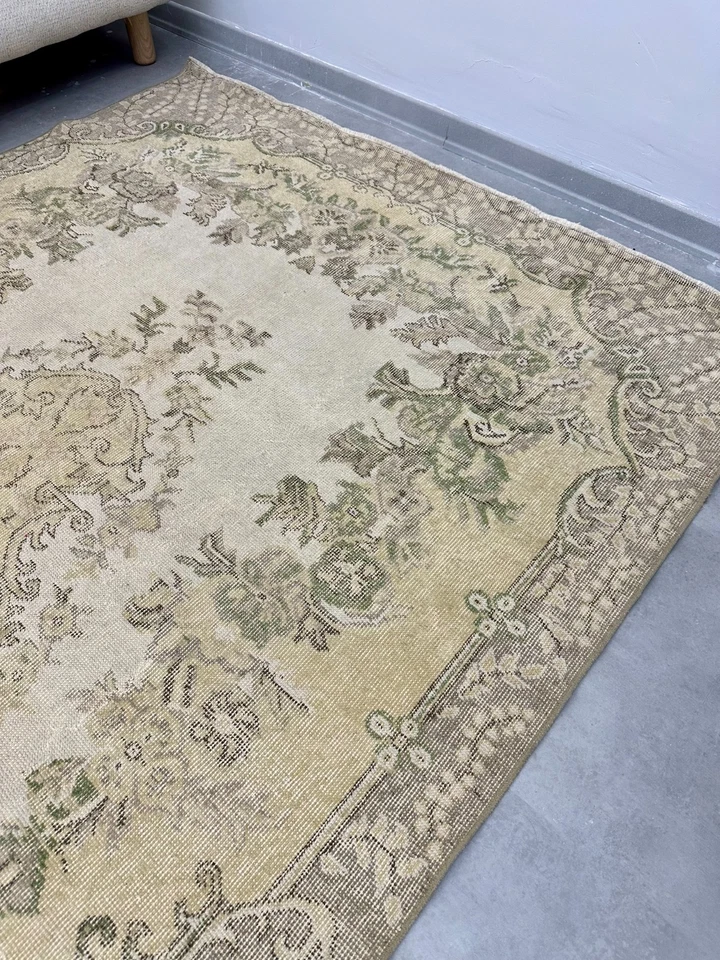 Бежевый антикварный ковер 6x9, турецкий ковер-ушак, ручной работы, шерстяной небольшой ковер ручной работы - Изображение 4 из 4