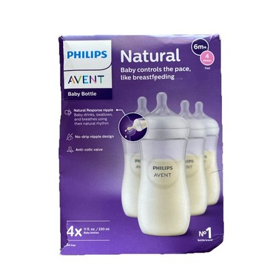 Philips Avent Natural Baby Bottle 11oz, 330ml 4-Pack, Anti-Colic 6M+, BPA-Free