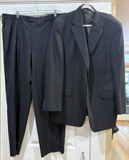 Hickey Freeman Mens Charcoal Pinstripe Wool 2-Piece Suit Jacket Pants Sz 46R