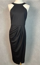 Grace Karin Black Sleeveless Midi Dress With Cowl Back & Draped Front Small NWT