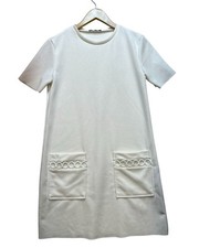 Zara Womens Cozy Knit Soft Shift Dress Small White Short Sleeve Casual