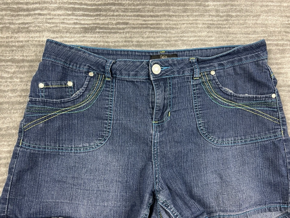 Pantalones cortos de mezclilla dorados drama para mujer 16 azul lavado oscuro mezcla Ramie Foto 2 de 4