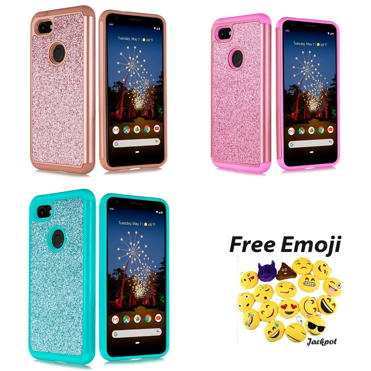 For Google Pixel 3A XL Cute Sparkling Glitter Bling Protective Case +HD  Screen