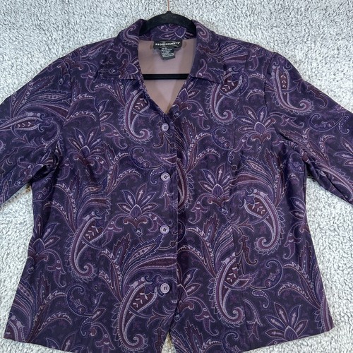 Requirements Women's Blazer Jacket Size XL Purple Paisley Boning Buttons - Picture 3 of 12