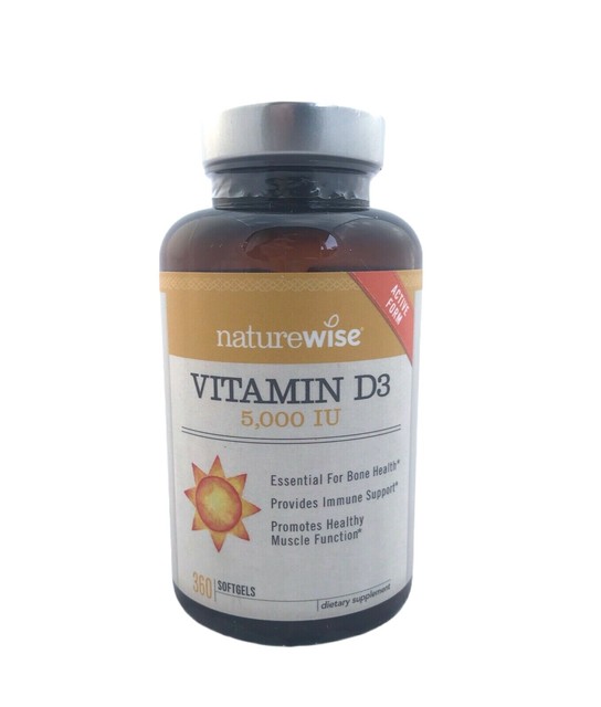 Naturewise Vitamin D3 5000 IU Softgels for Healthy Muscle Function, Bone Health 360 Count for