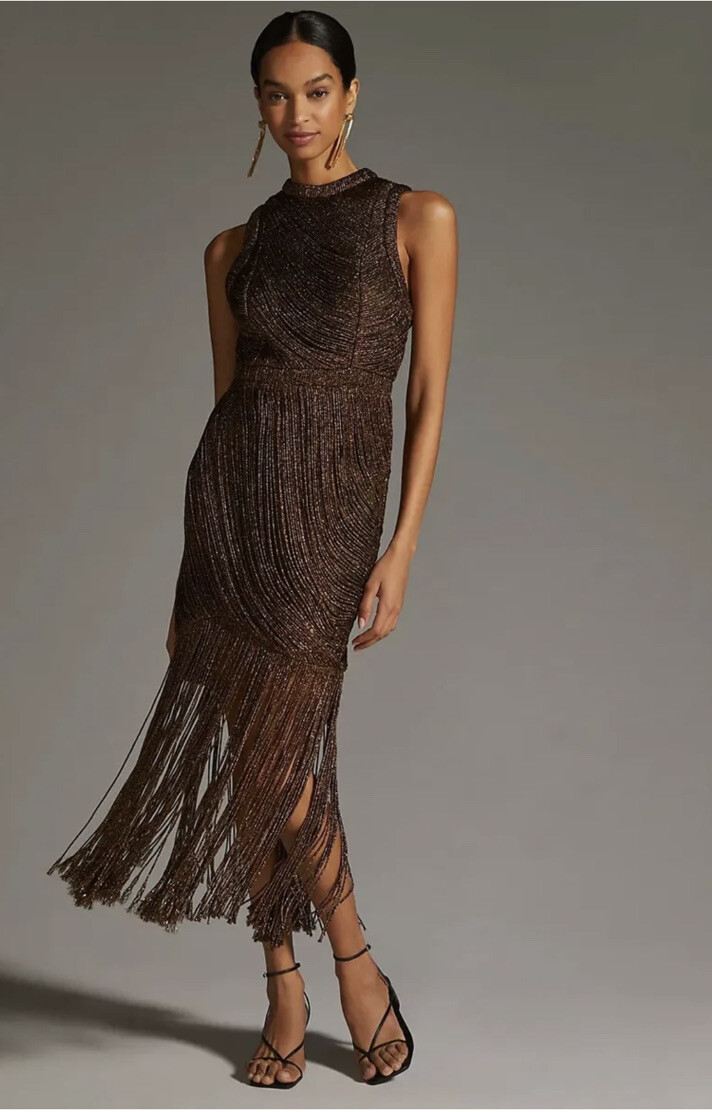 Anthropplogie Not So Serious by Pallavi Mohan Fringed Halter Dress Size 20 W