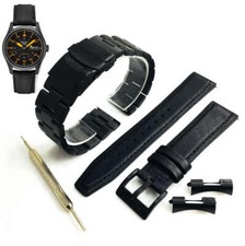 Steel  Leather Black Replacement Watch Band For Seiko SRPH33 4R36-10A0 SRPH33K1