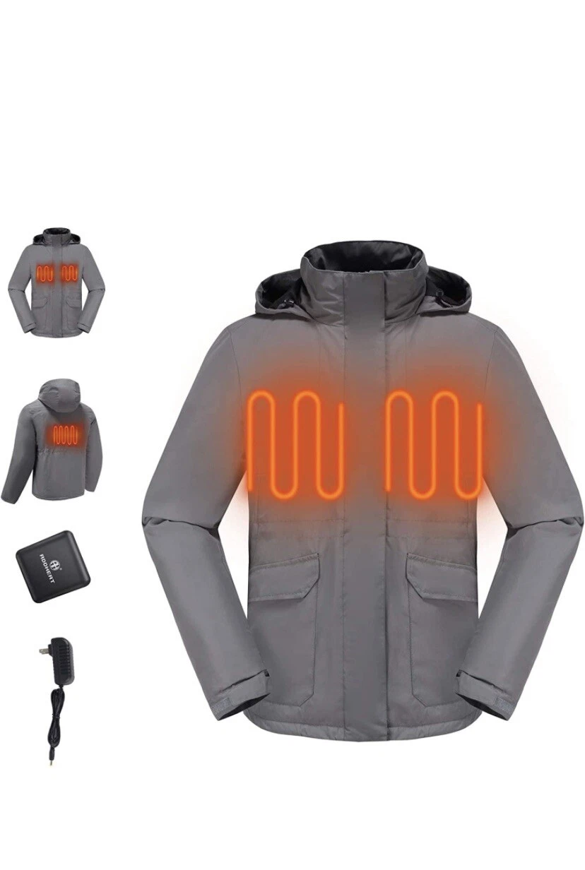 ADDHEAT Winter Heated Jacket - Men’s Gray Size Large L Heating Full Zip Coat New