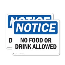  2 Pack No Food Or Drink Allowed OSHA Notice Sign Decal Metal Plastic