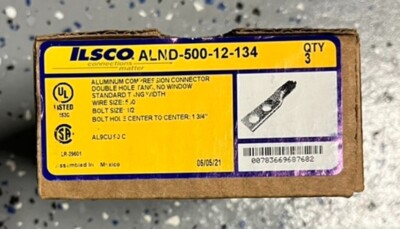 ILSCO ALND-500-12-134 Compression Lug Connector Two Hole Pink Aluminum -Box of 3