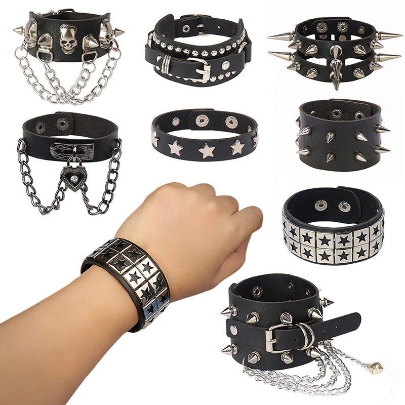 Punk Rock Bangle Gothic Accessories Leather Wristband Studs Bracelet  Adjustable