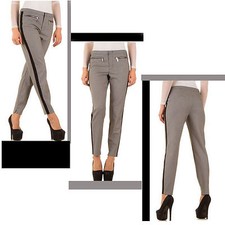 Pantalone donna apriori fantasia pied de poule banda laterale affusolato nuovo
