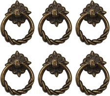 6pcs Vintage Bronze Drop Ring Knobs Pulls Handles for Dresser Drawer Antique