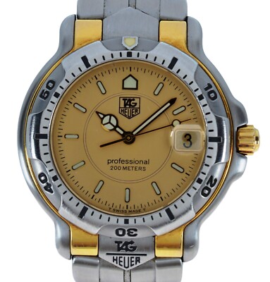 Vintage Men's 39mm Tag Heuer 6000 Series Two-Tone Gold Dial Watch