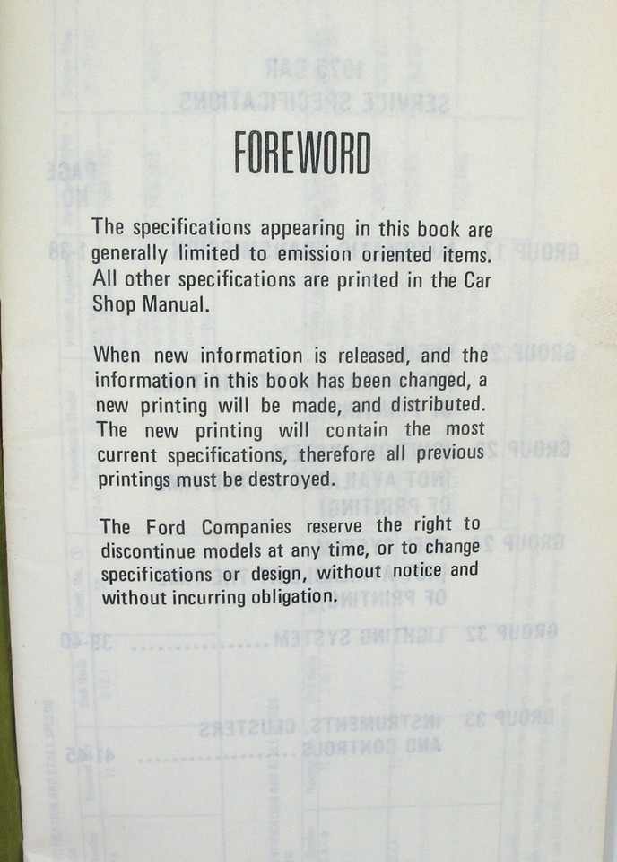 1975 Ford Car Service Specifications Handbook Booklet | eBay