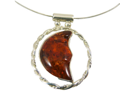 Bernstein Anhänger Mond Desing Silber 925 Damen Amber BAN112