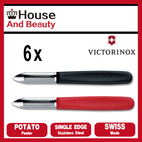 6 x New Victorinox Potato Vegetable Peeler Single Edge Swiss Made Red Black - Afbeelding 1 van 3