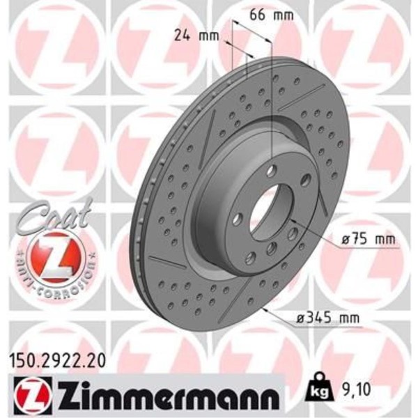 Zimmermann 2X Bremsscheibe Hinten Ø345 Mm Beschichtet FüR BMW 1Er F20 118I 116I-image