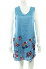 Wayf 126992 Womens Satin Blue Floral Sleeveless V-Neck Shift Dress Size Small