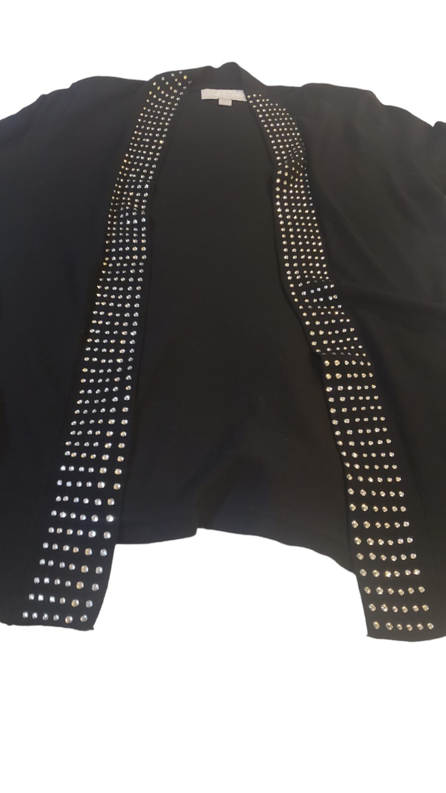 Carolyn Taylor Womems Black With Rhinestone Open Front Cardigan Size Medium M image 4