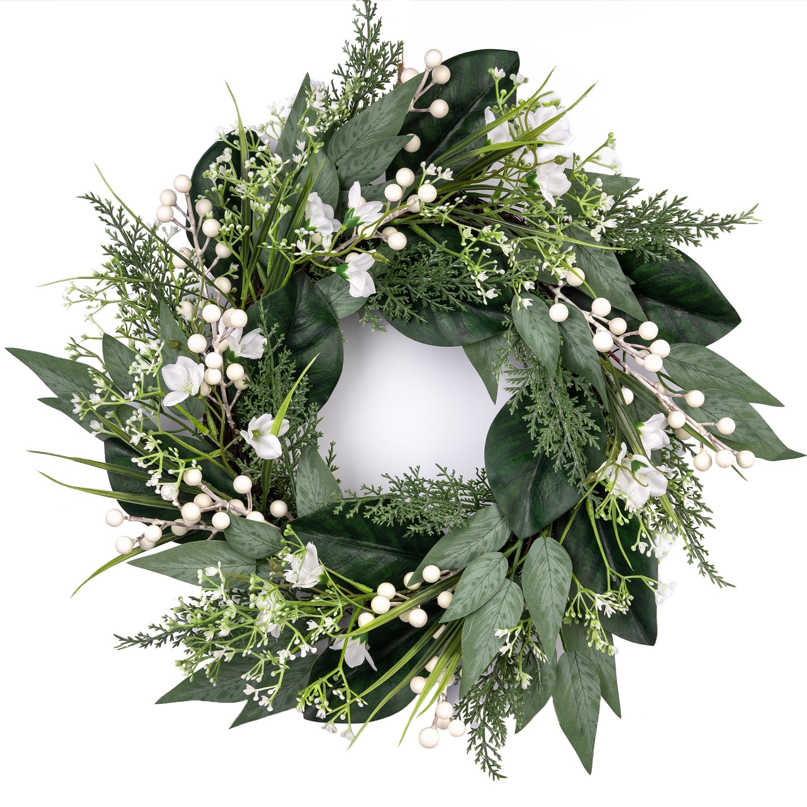 20 inch Spring Wreaths for Front Door with White Berries Green Wreath ...