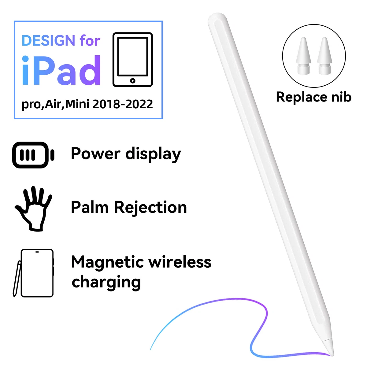 For Apple Pencil 2nd Generation iPad Pro Stylus with Wireless